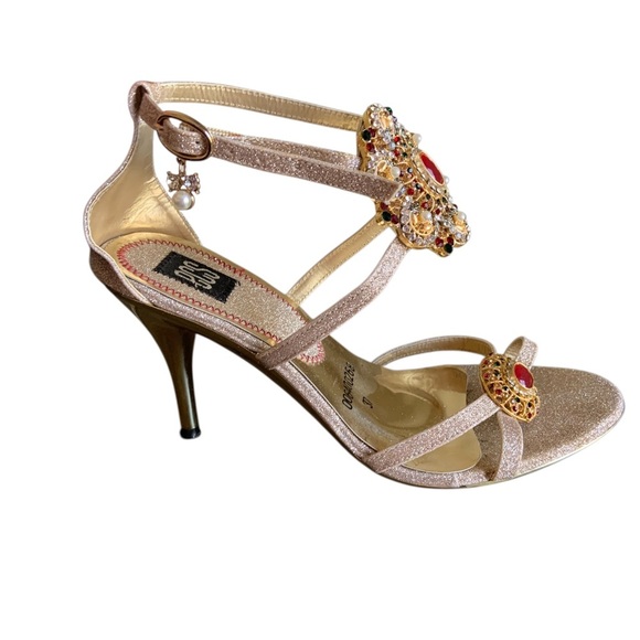 Elegant Gold Glitter Heels with Jewel Embellishments – Size 37 - Picture 1 of 5